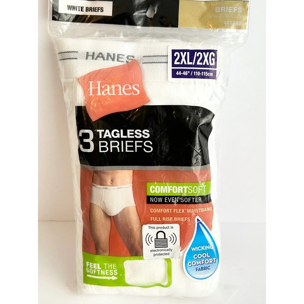 Hanes Mens 3 Pack Tagless Briefs White ComfortSoft Full Rise 2XL 2252X2